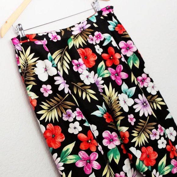 Silkland Women's 12 100% Pure Silk Tropical Vibrant Colorful Floral Pant Black - Picture 9 of 14
